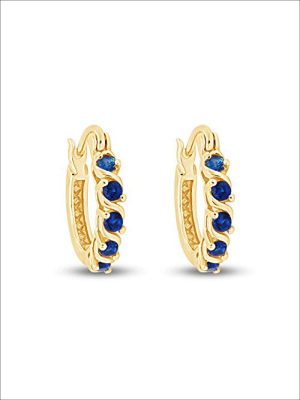 Dainty Hoop Earrings with Round Cut Simulated Blue Sapphire in 14K Yellow Gold